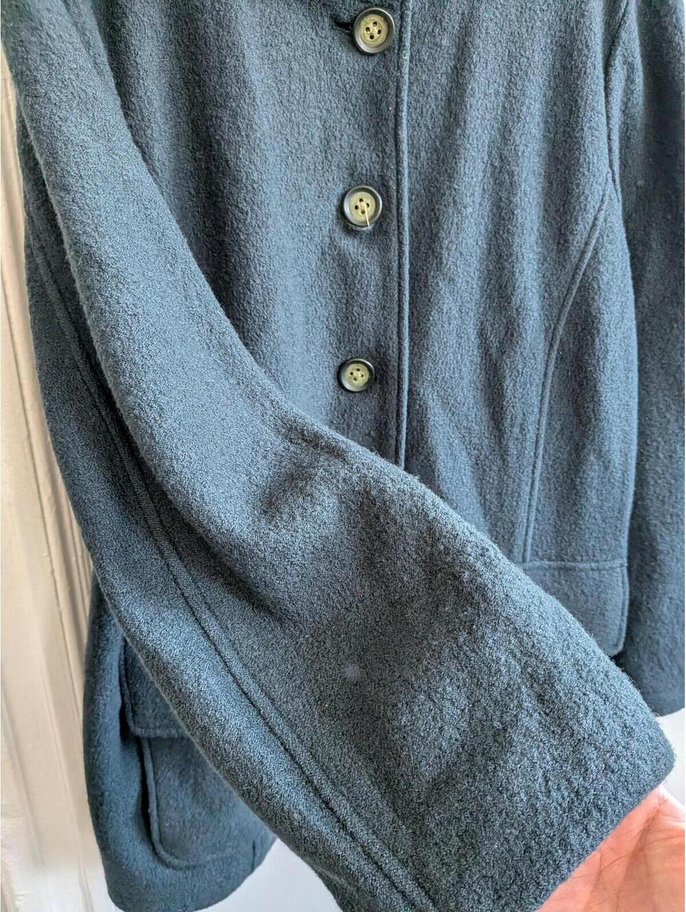 L.L. Bean Coat Womens 1X Green Wool Fleece Lined Button Front Pockets Mid Length - Picture 3 of 6